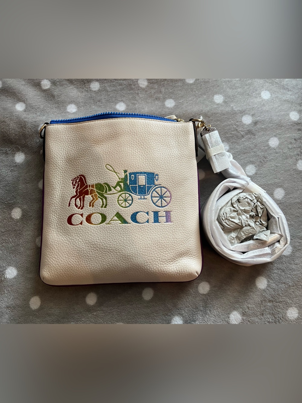 Coach White Leather Crossbody with Rainbow Logo